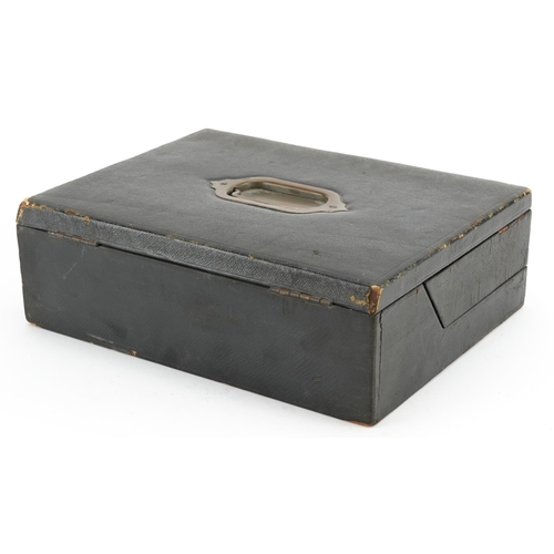 1246 - Victorian black leather writing slope with fitted interior, 8cm H x 25.5cm W x 20cm D