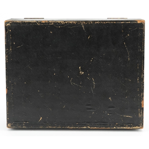 1246 - Victorian black leather writing slope with fitted interior, 8cm H x 25.5cm W x 20cm D