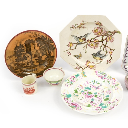 1286 - Victorian and later ceramics including Eton aesthetic plate decorated with birds amongst flowers and... 