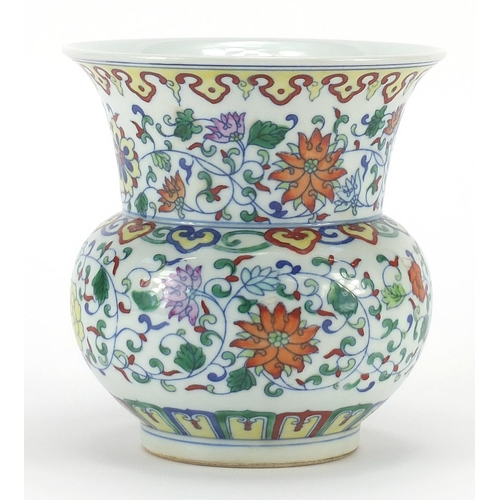 182 - Chinese doucai porcelain vase decorated with flowers, six figure character marks to the base, 15cm h... 