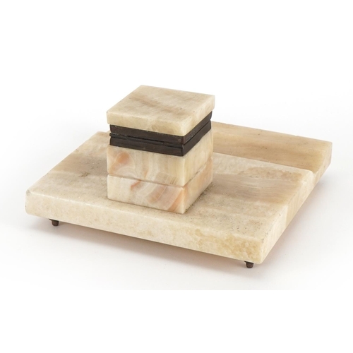 1197 - Art Deco alabaster inkwell, 16.5cm wide