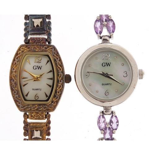 2400 - Two ladies silver wristwatches with certificates and boxes, 65.0g