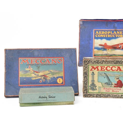 1416 - Collection of vintage Meccano and Hornby O gauge model railway boxes including Meccano 0, 1, 1X and ... 