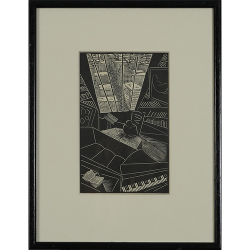 449 - Wharton Esherick - Abstract composition, A Great City, wood engraving, various inscriptions verso in... 