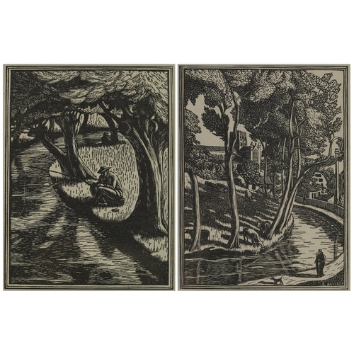 513A - Gwen Raverat - The River Ver and The River Darent, pair of wood engravings, each inscribed Published... 