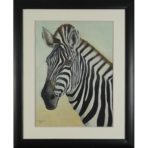 1353 - Clive Fredriksson - Study of a zebra, oil, mounted, framed and glazed, 61cm x 44cm excluding the mou... 