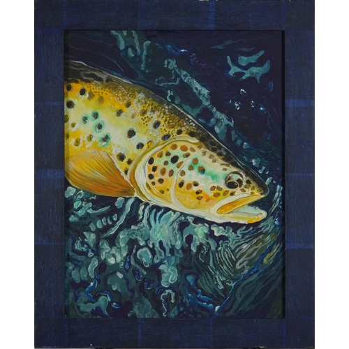 451 - Clive Fredriksson - Study of a brown trout, oil on board, framed, 38cm x 29cm excluding the mount an... 