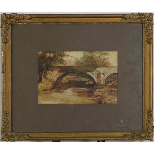 1219 - Mark Senior - Bridge over stream, 19th century watercolour, signed and indistinctly dates, possibly ... 