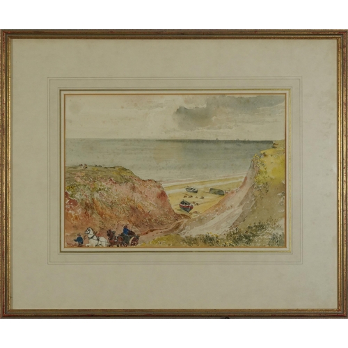 637 - Samuel Lucas - Smugglers at Cromer, Norfolk, 19th century watercolour, The Fine Arts Society label v... 