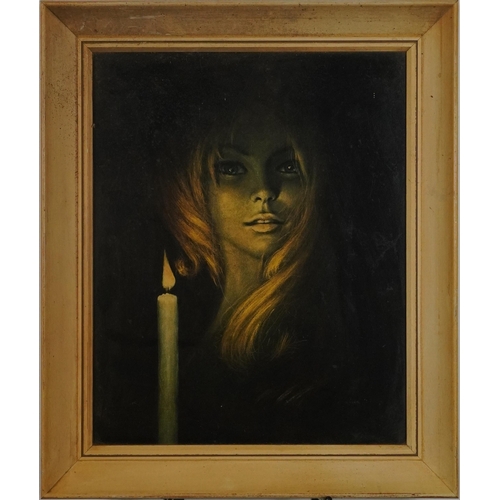 348 - After Stephen Pearson - Girl by candlelight, 1960s print in colour, mounted and framed, 48cm x 38cm ... 