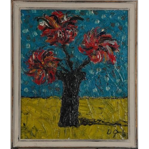 120 - Still life flowers in a vase, Scottish Colourist impasto oil on board, mounted and framed, 60cm x 50... 