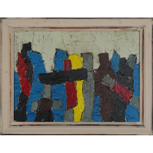 404 - Manner of William Gere - Abstract composition, geometric shapes, Scottish impasto oil on board, moun... 