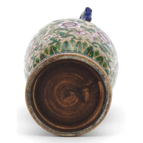 53 - Chinese porcelain vase with animalia twin handles hand painted in the famille rose palette with flow... 