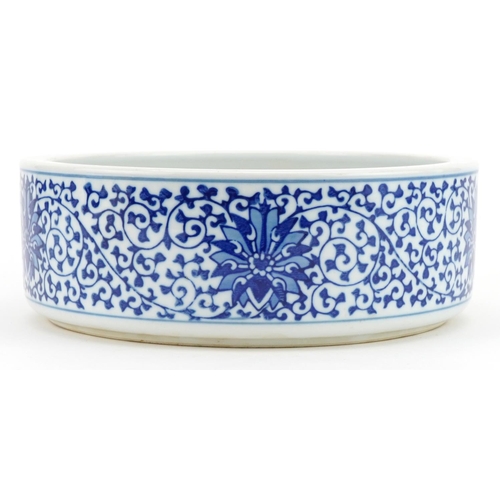 1327 - Chinese blue and white porcelain bowl hand painted with flowers, six figure character marks to the b... 