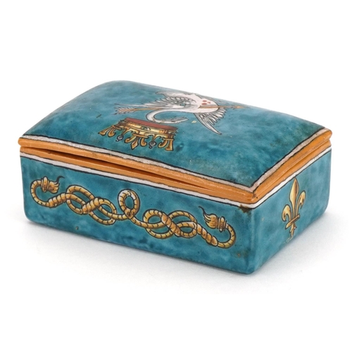 306 - Ulysse Blois, 19th century French faience glazed pottery box and cover hand painted with fleur de Li... 