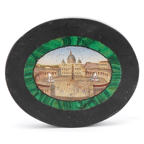11 - 19th century Italian black slate,malachite and micro mosaic desk paperweight inlaid with a view of S... 