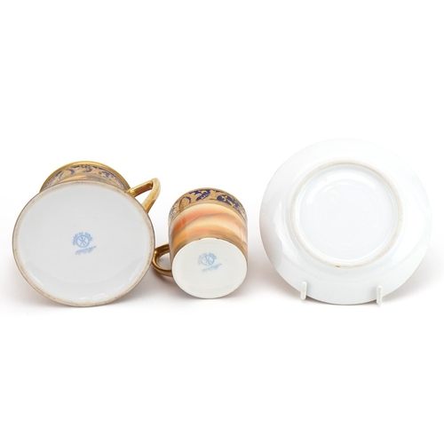 1305 - Noritake teaware hand painted with Arabs in a desert comprising coffee can with saucer and lidded su... 