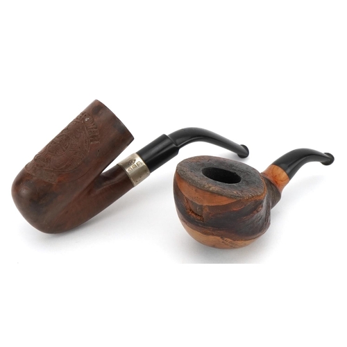 1539 - Boer War military interest smoking pipe and a cherry wood example made in Austria, the largest 12.5c... 