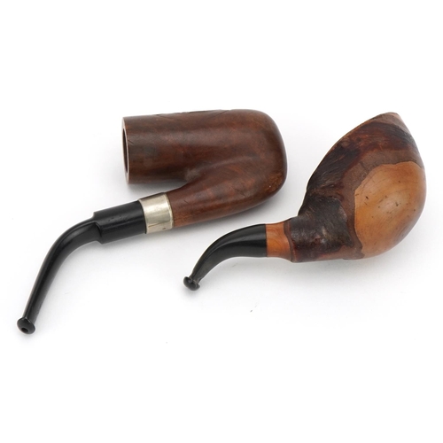 1539 - Boer War military interest smoking pipe and a cherry wood example made in Austria, the largest 12.5c... 