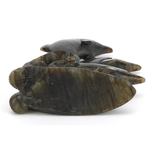 389 - Labradorite carving of three dolphins, 15cm high