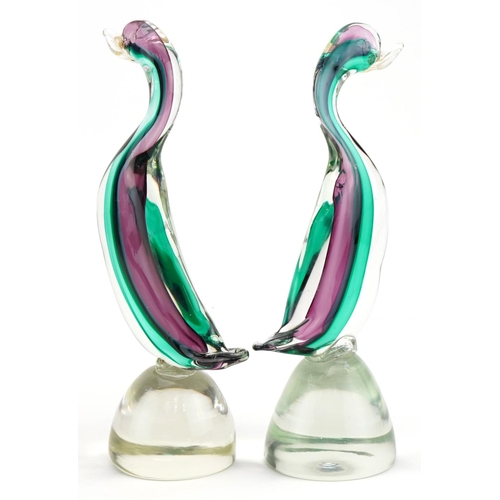 147 - Two Murano three colour glass ducks with gold flecked beaks, each 29cm high