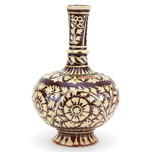 1291 - Middle Eastern terracotta vase hand painted with flowers, 30.5cm high