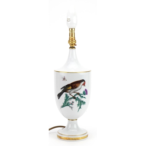 218 - Richard Ginori, Italian porcelain lamp base decorated with a bird, overall 40.5cm high