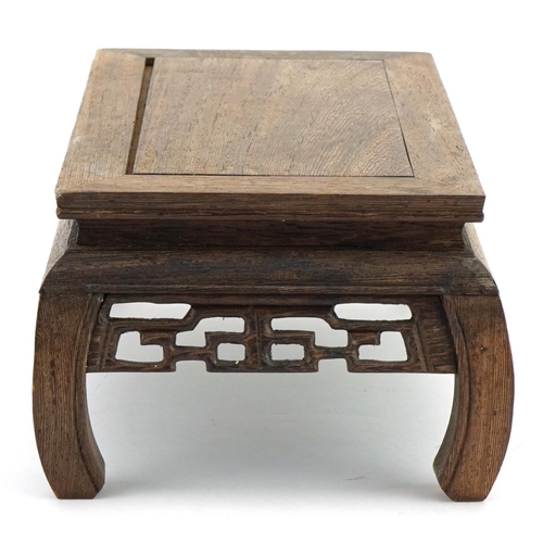 246 - Chinese carved hardwood stand, 9.5cm H x 23.5cm W x 14.5cm D