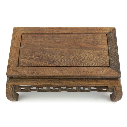 246 - Chinese carved hardwood stand, 9.5cm H x 23.5cm W x 14.5cm D