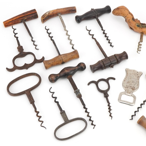 1180 - 19th century and later corkscrews including two with rosewood handles, the largest 13.5cm high