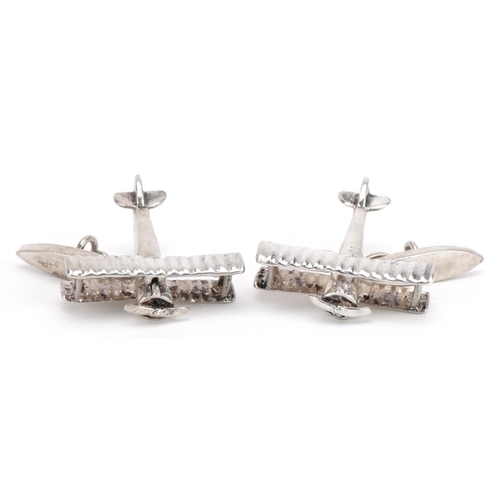 2378 - Martick, pair of silver cufflinks in the form of bi-planes, 2.6cm wide, 10.8g