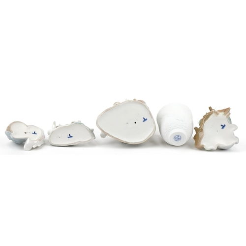 438 - Four Lladro porcelain animals, figures and a bell with boxes, the largest 22cm high