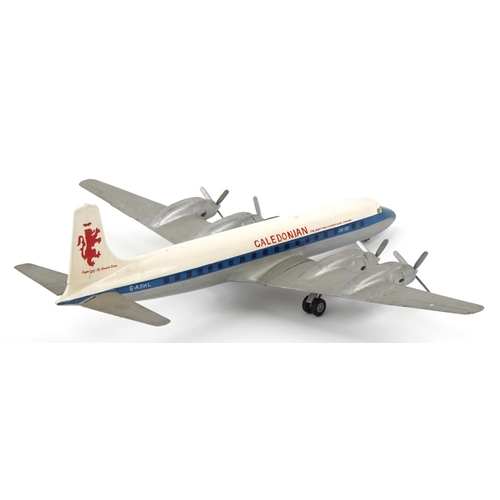 427 - Vintage aviation interest 1:72 scale Caledonian DC7C kit model, 40cm wide