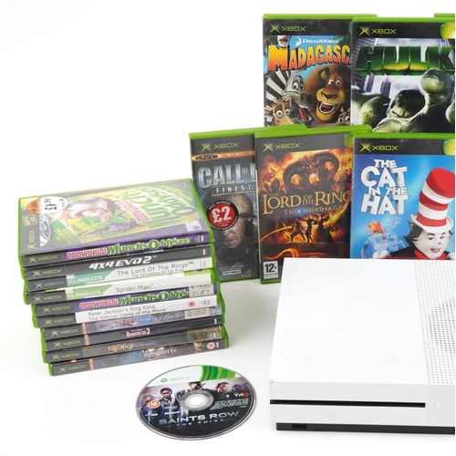 1448 - Xbox One S games console with a collection of Xbox games