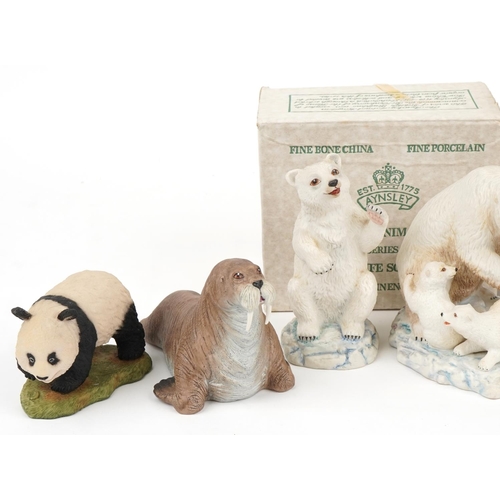 440 - Six Aynsley porcelain animals including walrus, polar bear and racoon, the largest 18cm in length