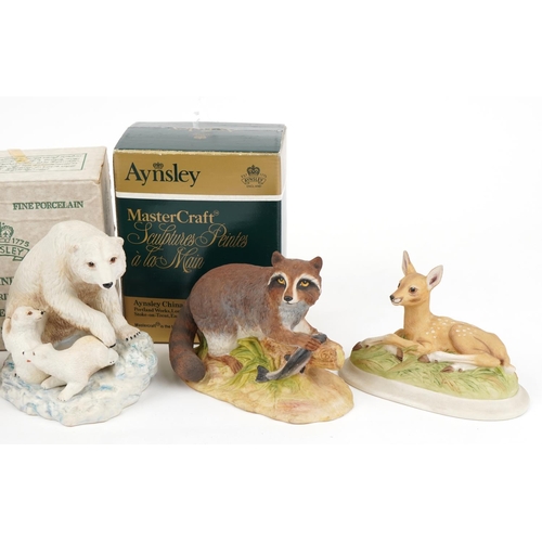 440 - Six Aynsley porcelain animals including walrus, polar bear and racoon, the largest 18cm in length