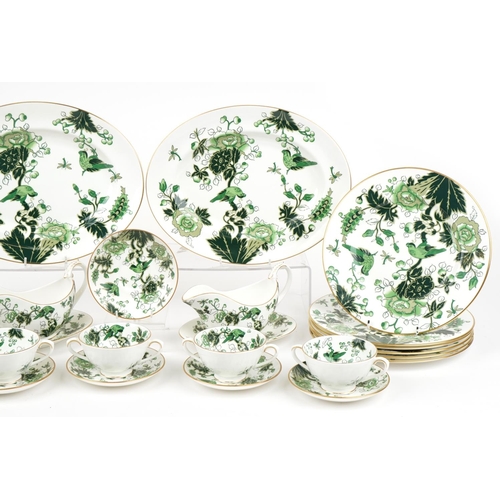 477 - Coalport Cathay dinnerware including dinner plates, meat plate and soup bowls, the largest 35cm wide