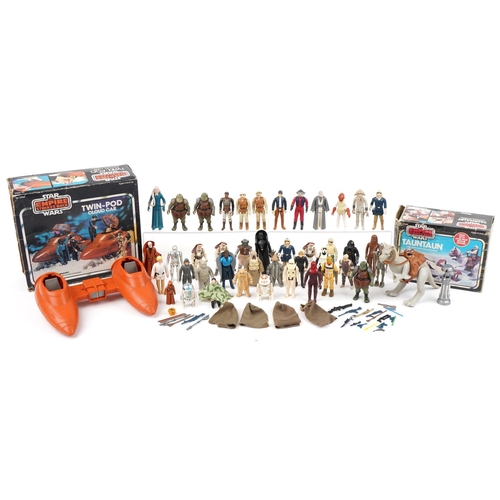 1432 - Collection of vintage and later Star Wars action figures with accessories and two vehicles with boxe... 