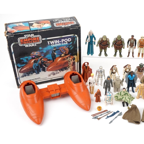 1432 - Collection of vintage and later Star Wars action figures with accessories and two vehicles with boxe... 