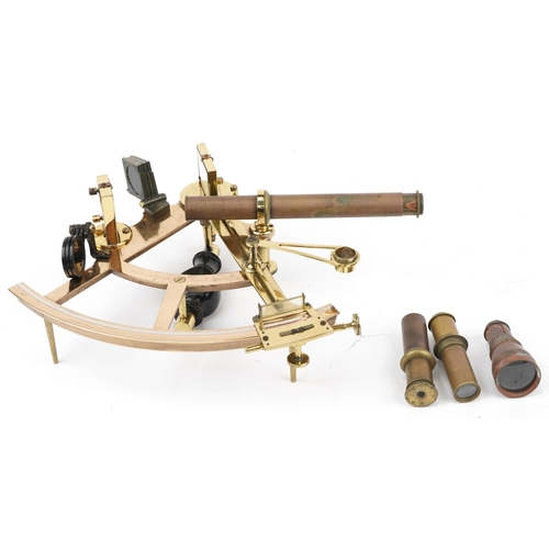 41 - Mrs Janet Taylor & Co of Minories London, 19th century brass marine sextant housed in a fitted mahog... 