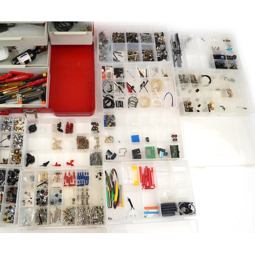 670 - Large collection of model radio controlled electrical parts and fittings including fuses, lightbulbs... 