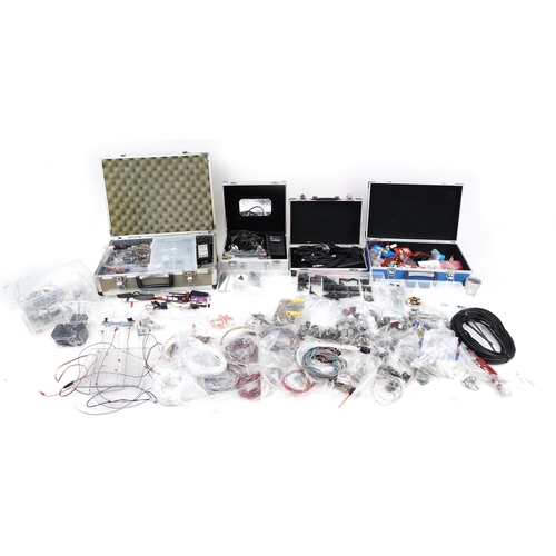 677 - Large collection of model radio controlled electrical components and fittings including switches, se... 