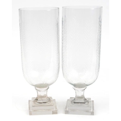 1165 - Pair of Regency style cut glass celery vases, each 40cm high