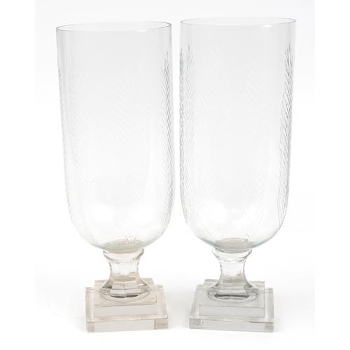 1165 - Pair of Regency style cut glass celery vases, each 40cm high