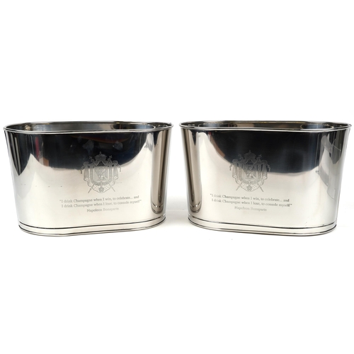 501 - Large pair of Champagne ice buckets with Lily Bollinger and Napoleon Bonaparte mottos, each 25.5cm H... 