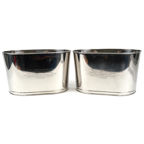 501 - Large pair of Champagne ice buckets with Lily Bollinger and Napoleon Bonaparte mottos, each 25.5cm H... 