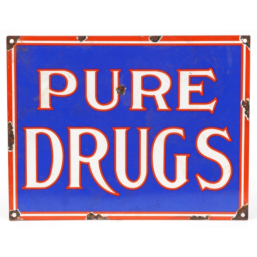 66 - Pure Drugs enamel advertising sign, 37.5cm x 29cm