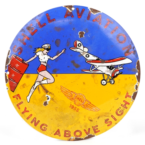 64 - Shell Aviation convex enamel advertising sign, 29cm in diameter