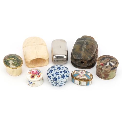 1348 - Antique and later sundry items including a 19th century trinket box hand painted with flowers and ca... 