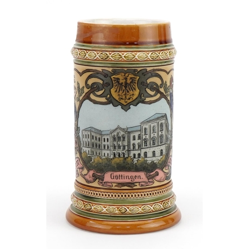 1235 - Mettlach, German porcelain stein incised Gottingen, incised 1742 to the base, 18.5cm high